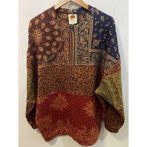 Farm Rio Women's Bandana Dream Leopard Pullover Sweatshirt Multi Small NWOT